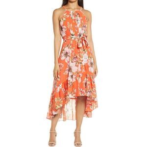 Vinve Camuto Floral Tropical Chiffon Halter Dress Size Size 10
